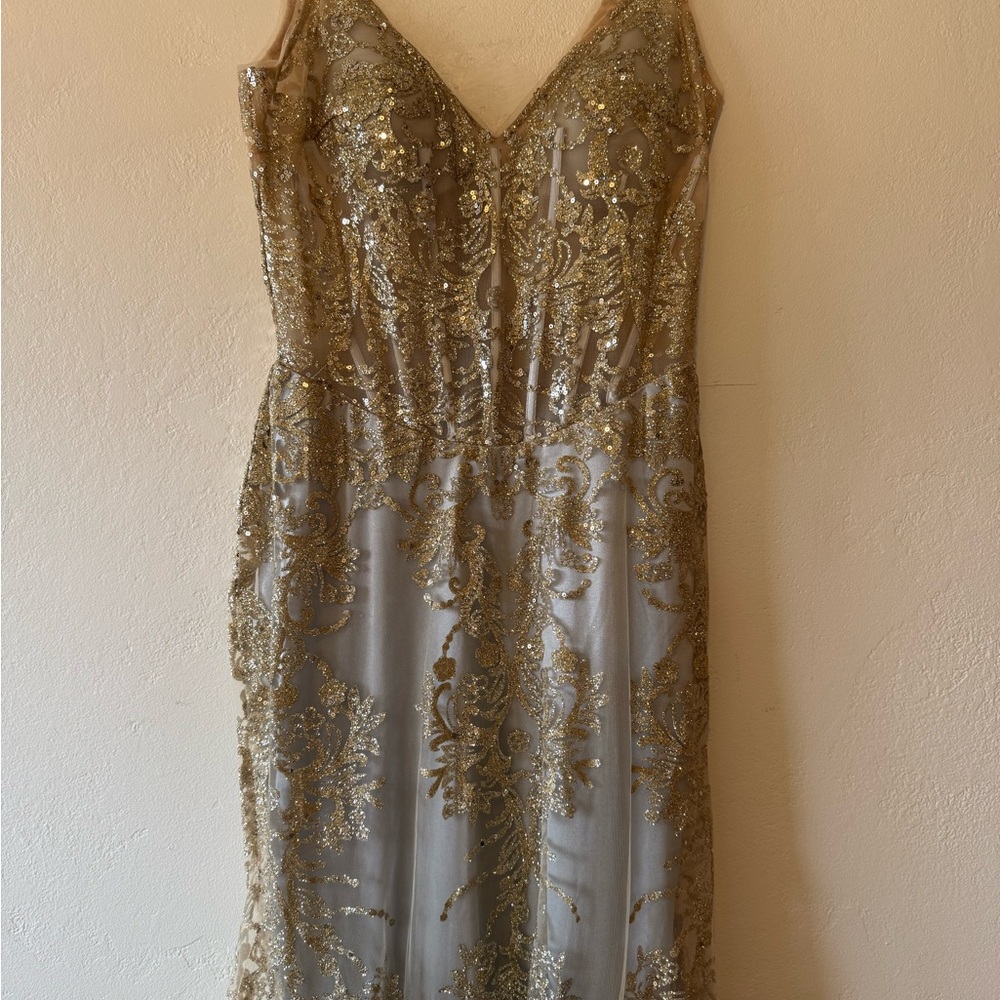Glitter Print Mermaid Dress by Cinderella Divine J810 - Picture 6 of 14
